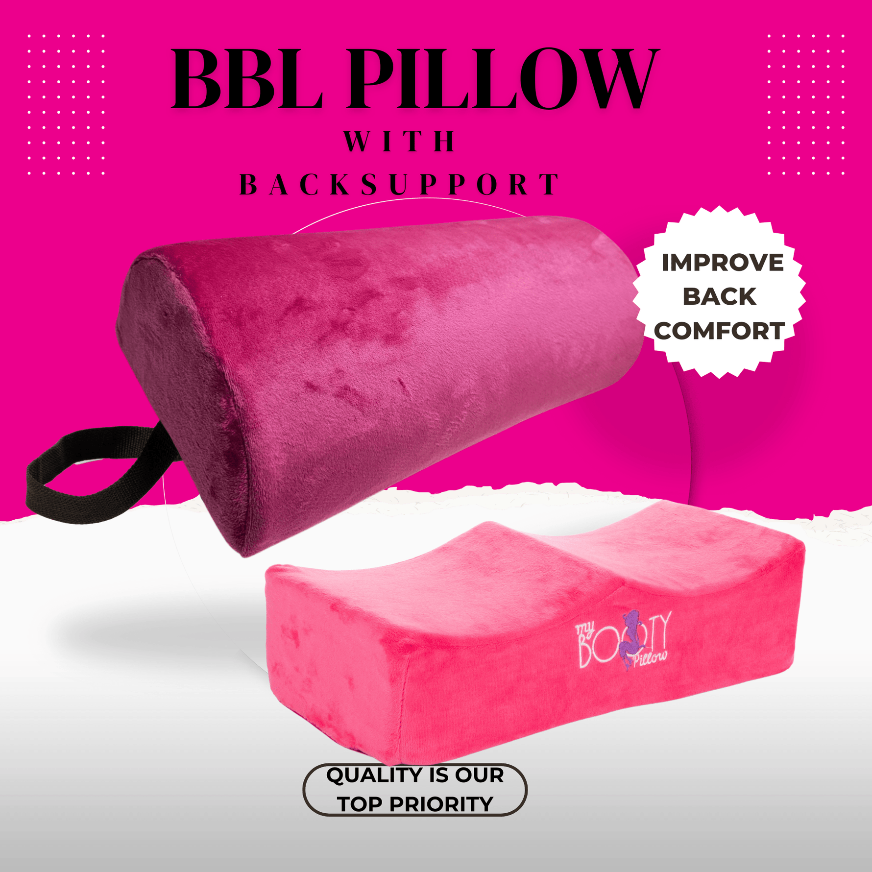 BBL Pillow After Surgery with Detachable Back Support Pillow, BBL Post Surgery Supplies and Lumbar Pillow 