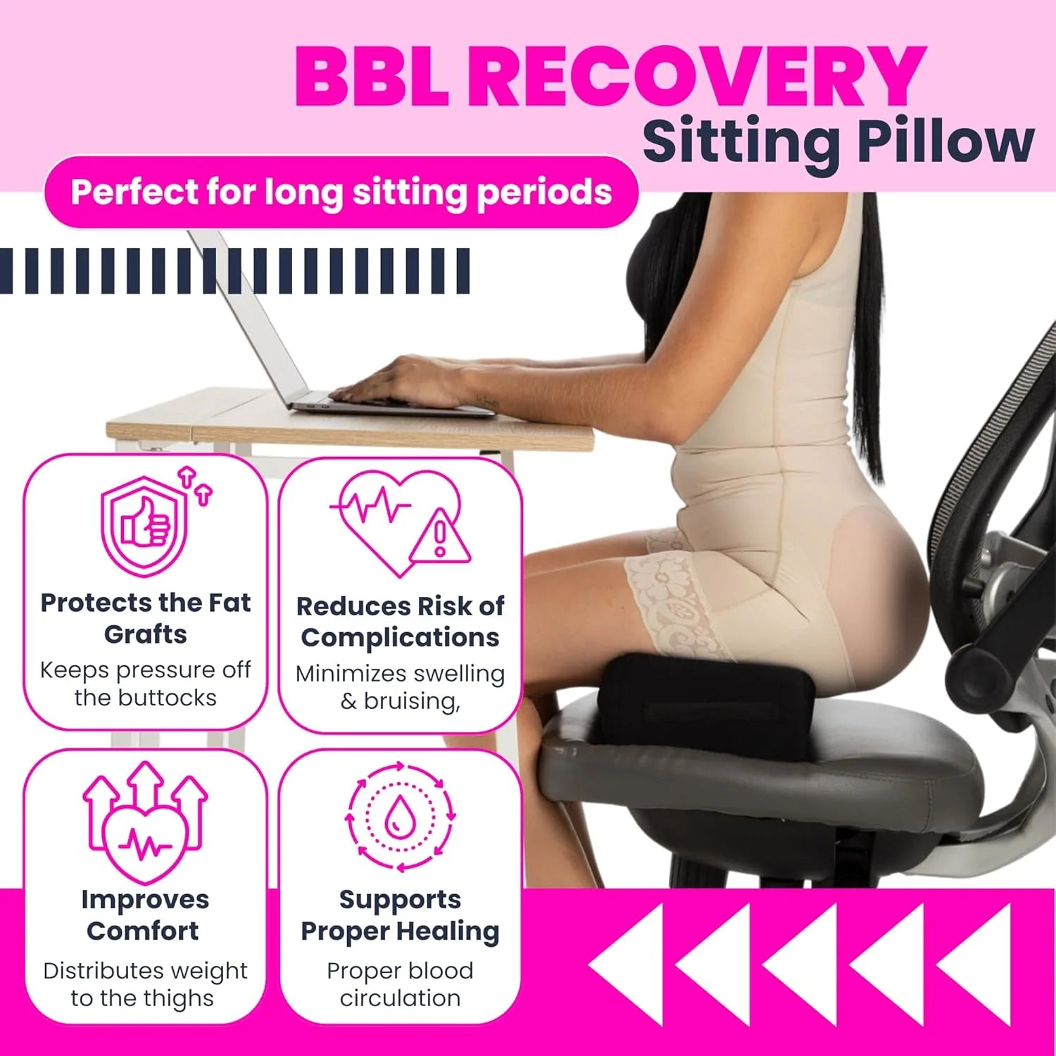 BBL Pillow After Surgery with Lumbar Support  Butt Cushion & Back Support Pillow  Post Surgery Must Haves  BBL Recovery Supplies  Cojín BBL 