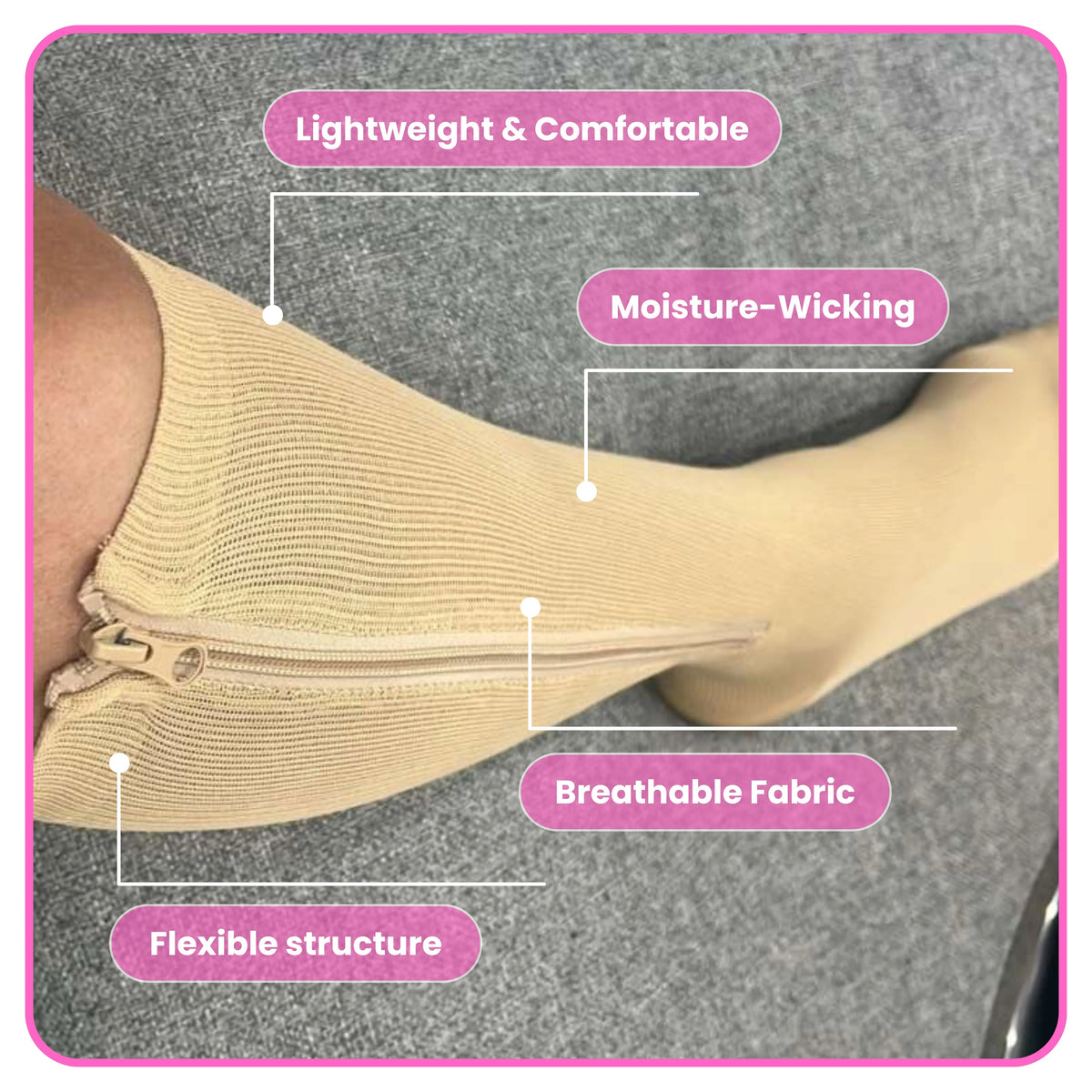 Non-slip silicone band detail on BBL anti-embolism compression socks 