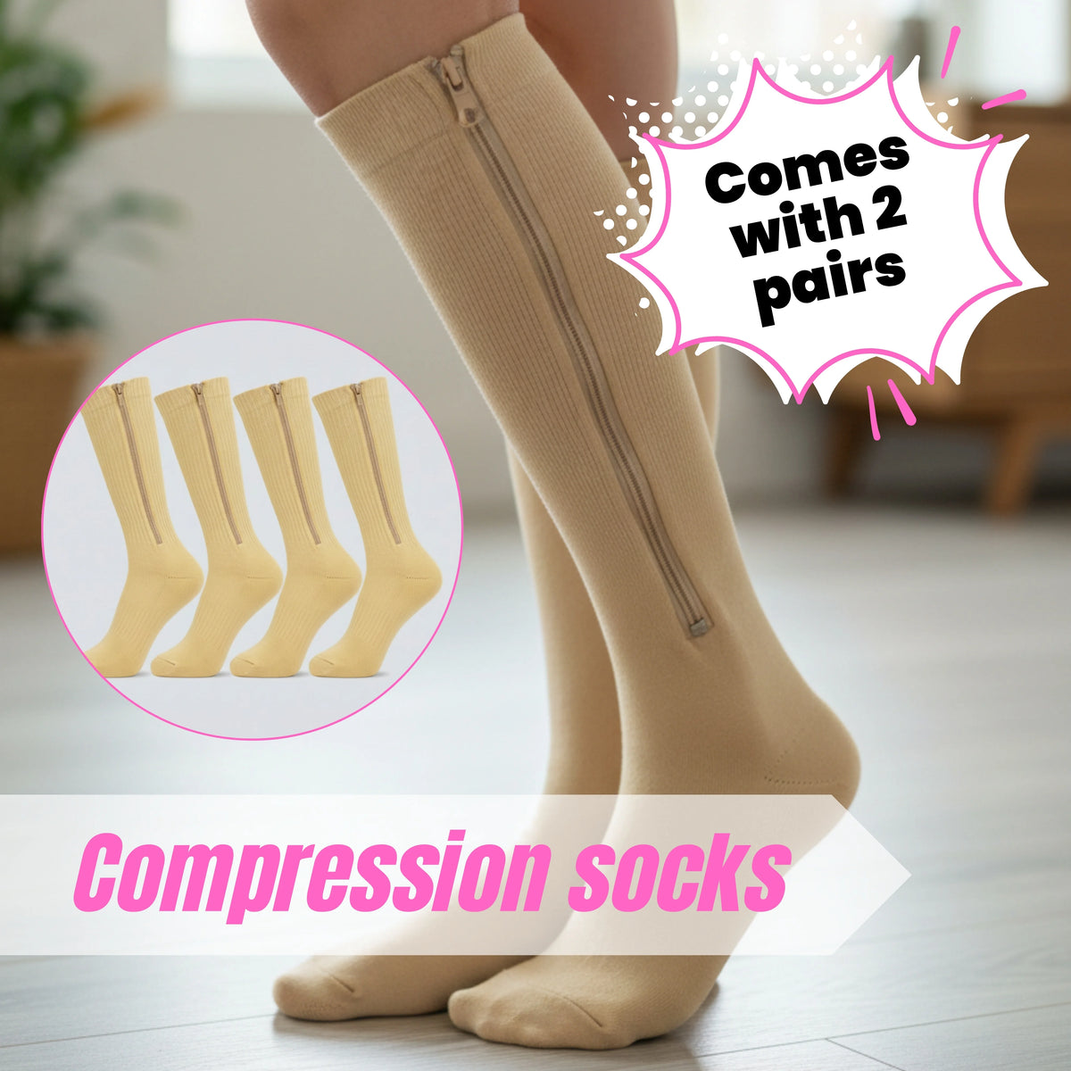 BBL recovery zipper compression stockings beige – side view 