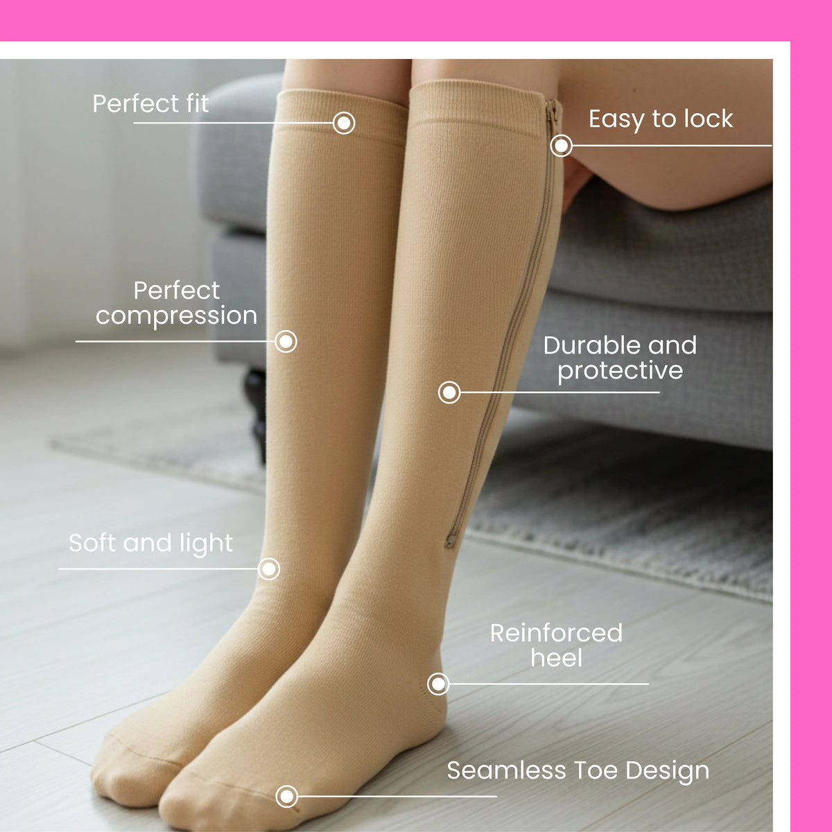 BBL zipper compression stockings worn post-surgery beige 
