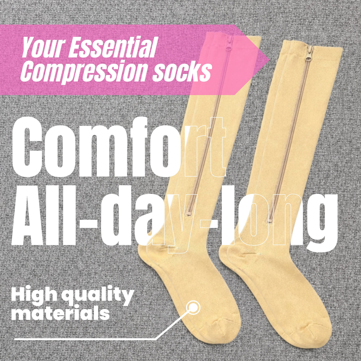 Beige anti-embolism compression socks for BBL and lipo recovery 