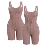 Fajas Colombianas post-surgery compression bodysuit front and back view showing zipper and hook closure