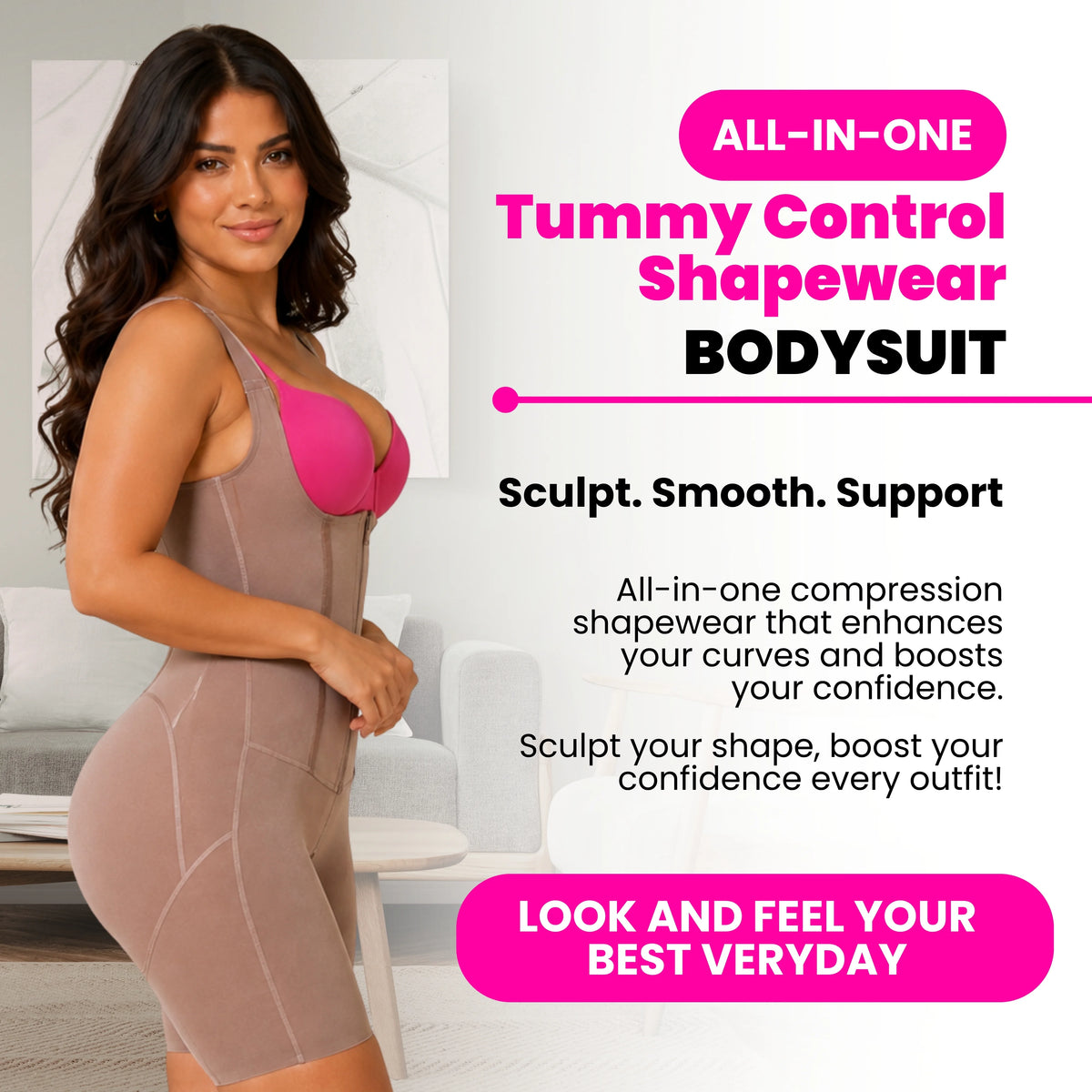 All-in-one tummy control shapewear bodysuit for BBL and lipo recovery – sculpts, smooths, and supports