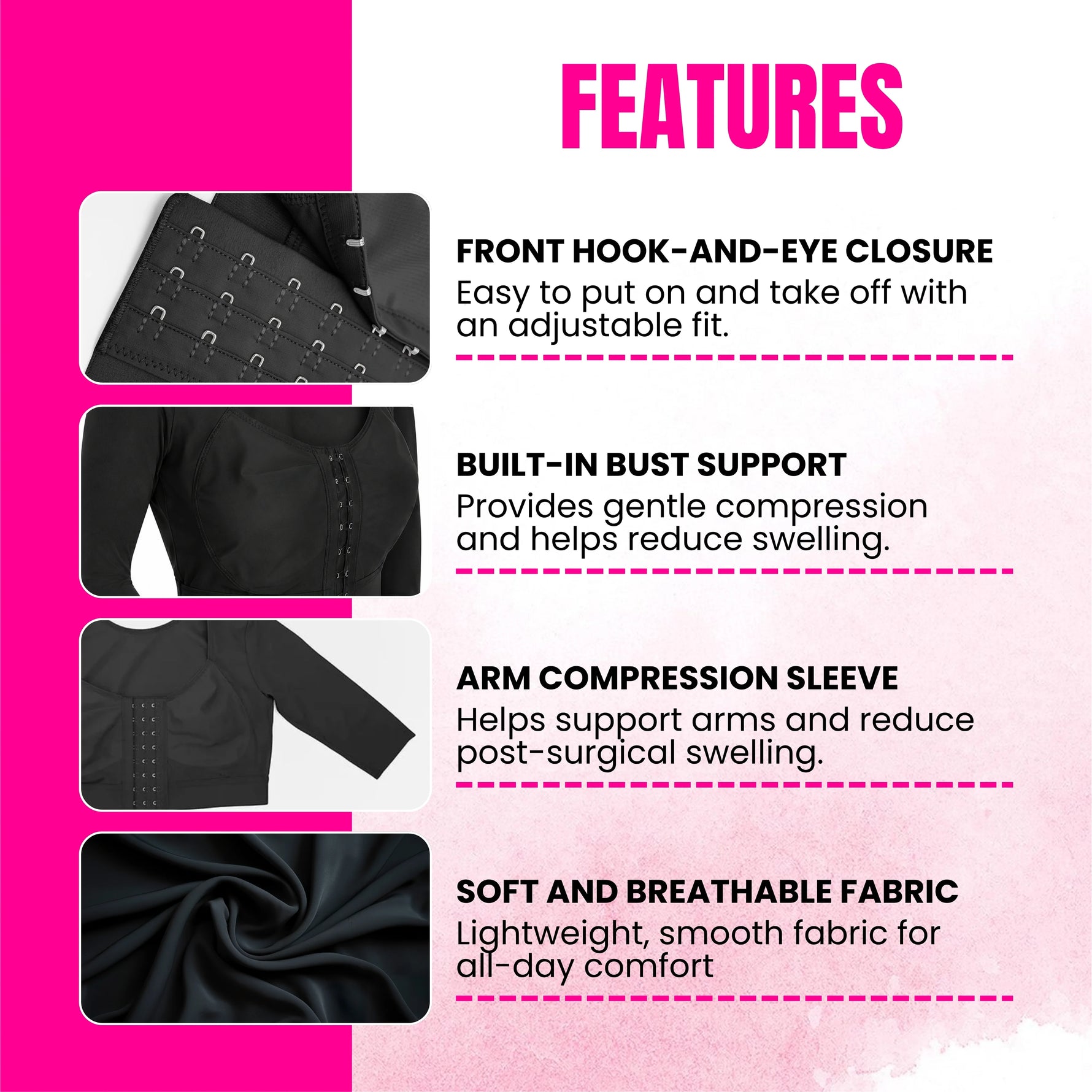 Post-surgery arm compression sleeve – seamless design, stretch and flexibility, breathable fabric, durable and long-lasting