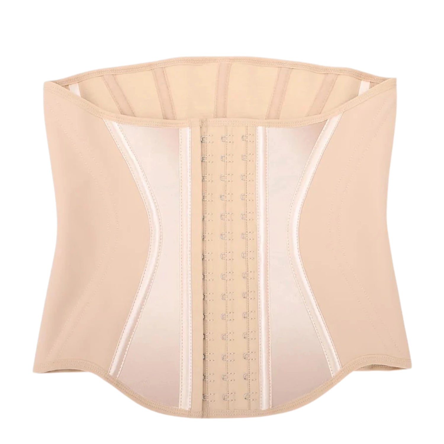 Close-up of waist trainer corset hook-and-eye closure – adjustable faja belly band for postpartum recovery